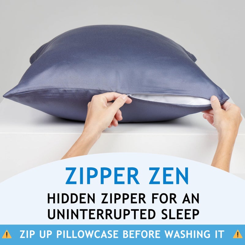 JOMO Zippered Pillowcases - Queen Size 30x20, 100% Viscose Derived from Bamboo, 2 PK, Gray - Cooling Pillow Cases - Silky Pillow Covers for Hot Sleepers, Menopause, Night Sweats - by JoMo - Image 3